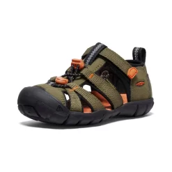 Keen Little Kids' Seacamp II CNX | Dark Olive/Gold Flame -Fashion Shoes 75a3a51bc9df3d1ca850c3905137a2a7d6ec7db3