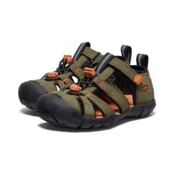 Keen Little Kids' Seacamp II CNX | Dark Olive/Gold Flame -Fashion Shoes efe49fbce00aff71f63fee8e4b88d24b309d30b8